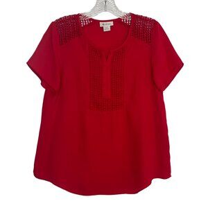 Ariat Short Sleeve Shirt Blouse Womens Small Red Crochet Details
